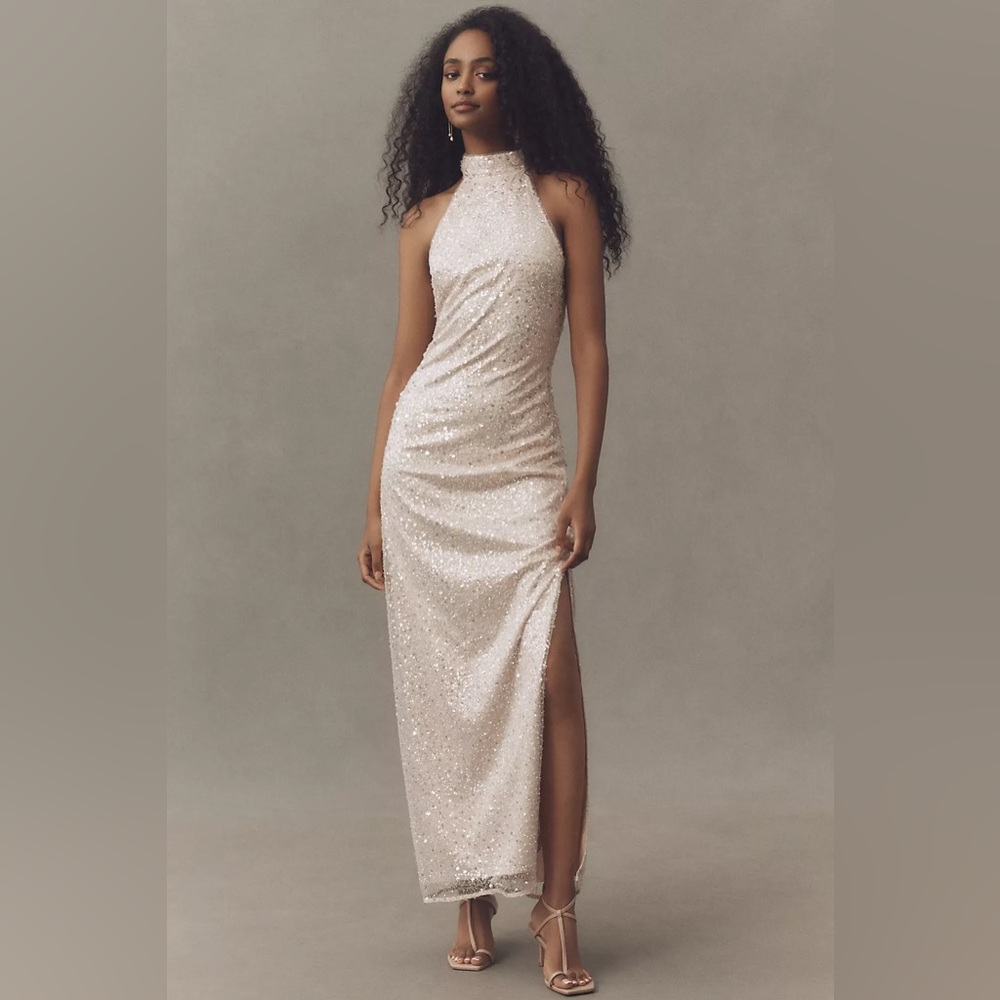 Anthropologie BHLDN High-Neck Sequin Slim Maxi Dress Medium $348
